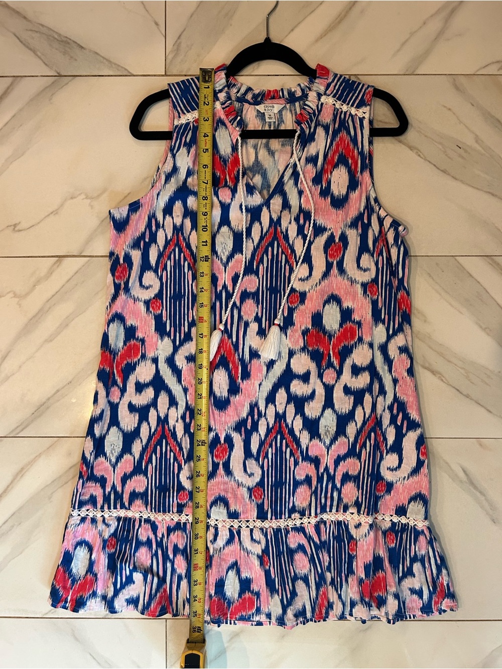 crown & ivy Blue White Pink Printed Sleeveless Ruffle-Hem Dress - Picture 8 of 9